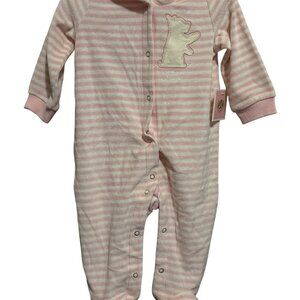 NEW Juicy Couture Baby Girls Pink White Striped Velour Romper w Hood 3-6 Mo